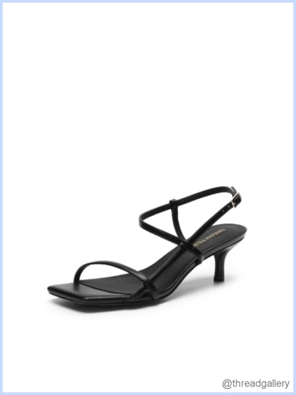 Kitten Heel Ankle Strap Sandals Faux Leather Square Toe Cushioned